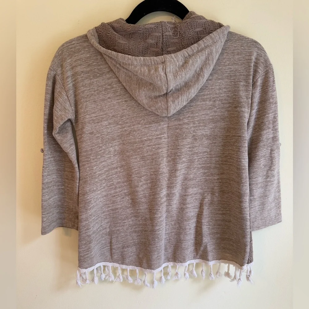 Hayden Girls Taupe Hooded Sweater with Fringe *GOOD USED CONDITION*